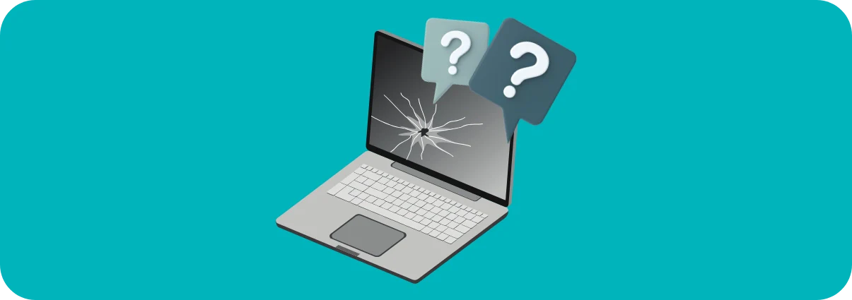 Banner van een kapotte refurbished laptop